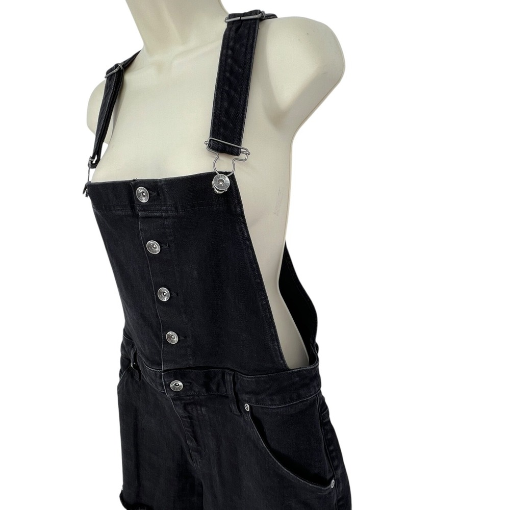 Hot Denim Women's Juniors Shortall Bib Black Denim Pockets Button Front Size M - Picture 3 of 15